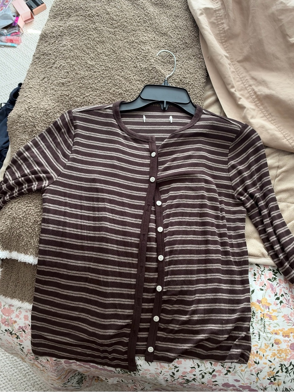 Abercrombie Women's Modal-Blend Lounge Cardigan Tank Set - Brown stripe size S